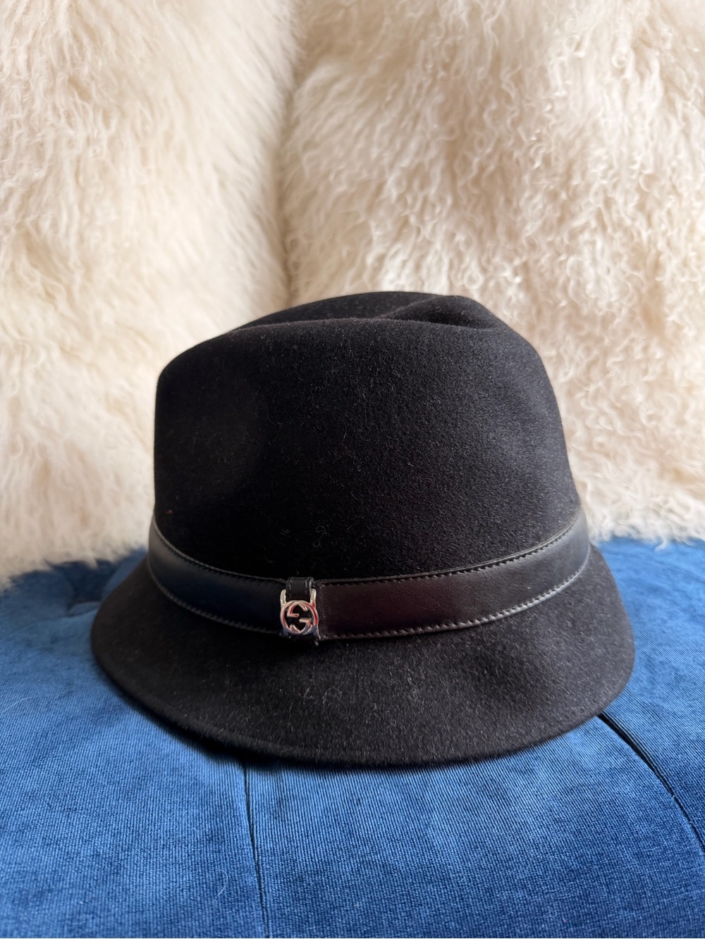 Gucci Black Felt Fedora Hat with Leather Band